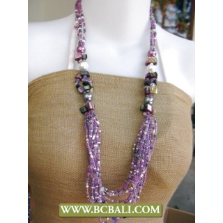 Bcbali Necklace Purple Beaded Glass Layered